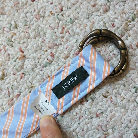 J Crew Belt S/M Fabric Double D Ring Blue Orange Striped 40" Preppy 90s Y2k - Picture 2 of 6